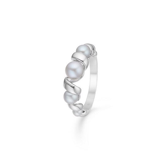 Swirl ring i sterlingsølv med grå perler fra Mads Z